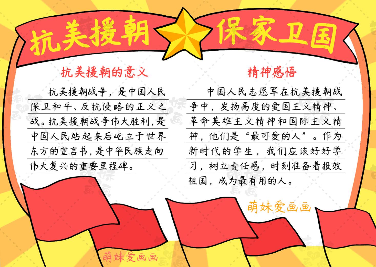 纪念抗美援朝七十周年小报，抗美援朝七十周年纪念小报内容展示